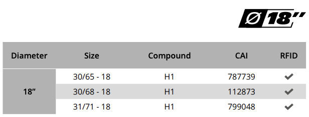 Pilot Sport Cup GT - Available Sizes